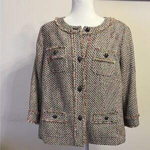 Talbots Women's Tweed Jacket - Black and Cream, size 16, petite.